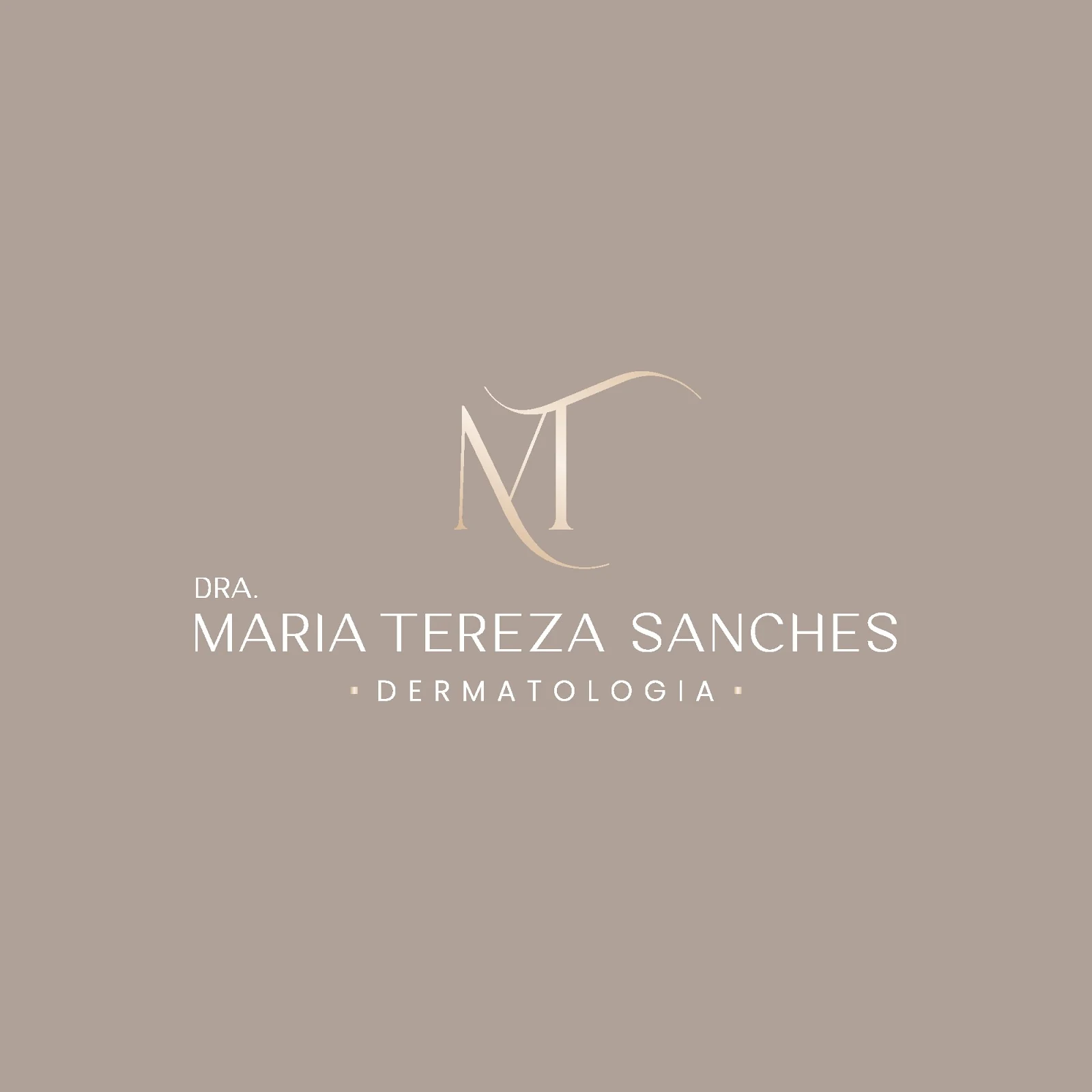 Logotipo da Dra. Maria Tereza Sanches — monograma MT sobre fundo taupe